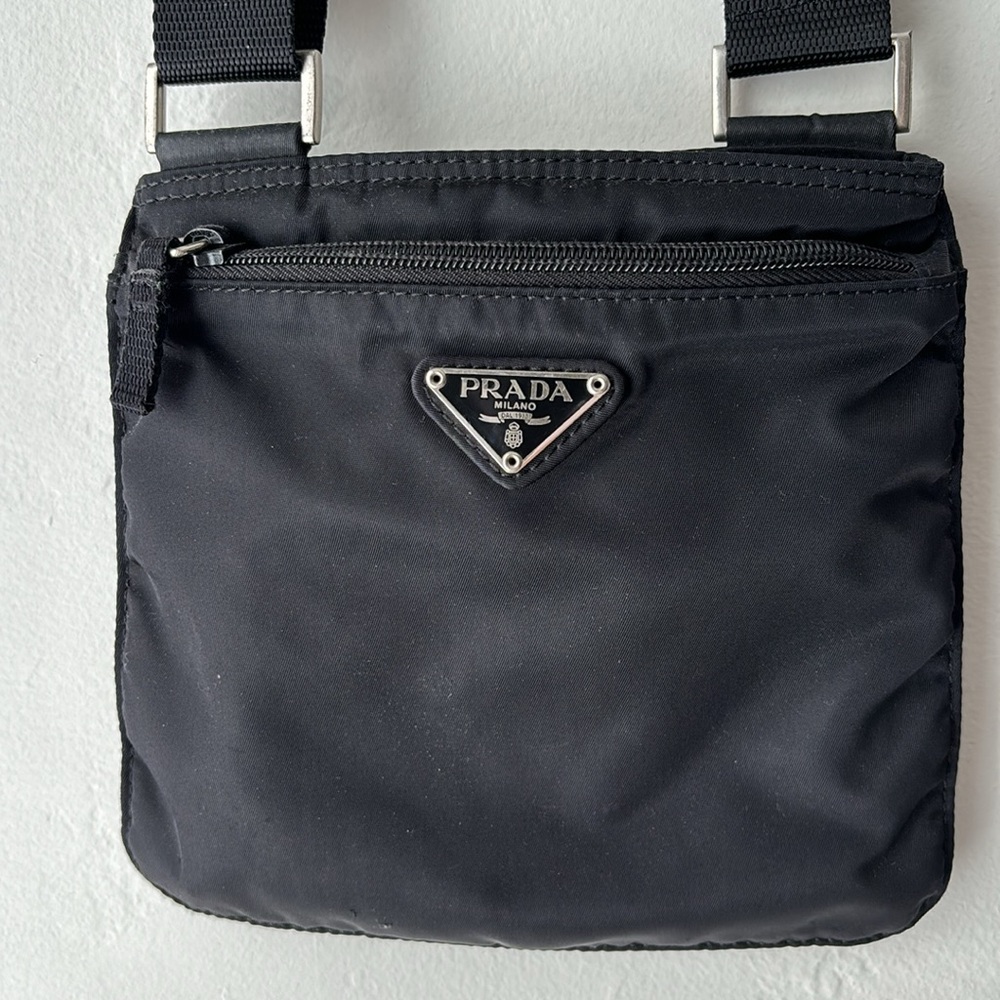 Authentic Prada Triangle Logo Black Nylon Crossbody Bag